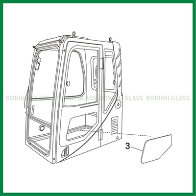 HITACHI KOMATSU Custom Windshield Glass Left Door Lower Position NO.3